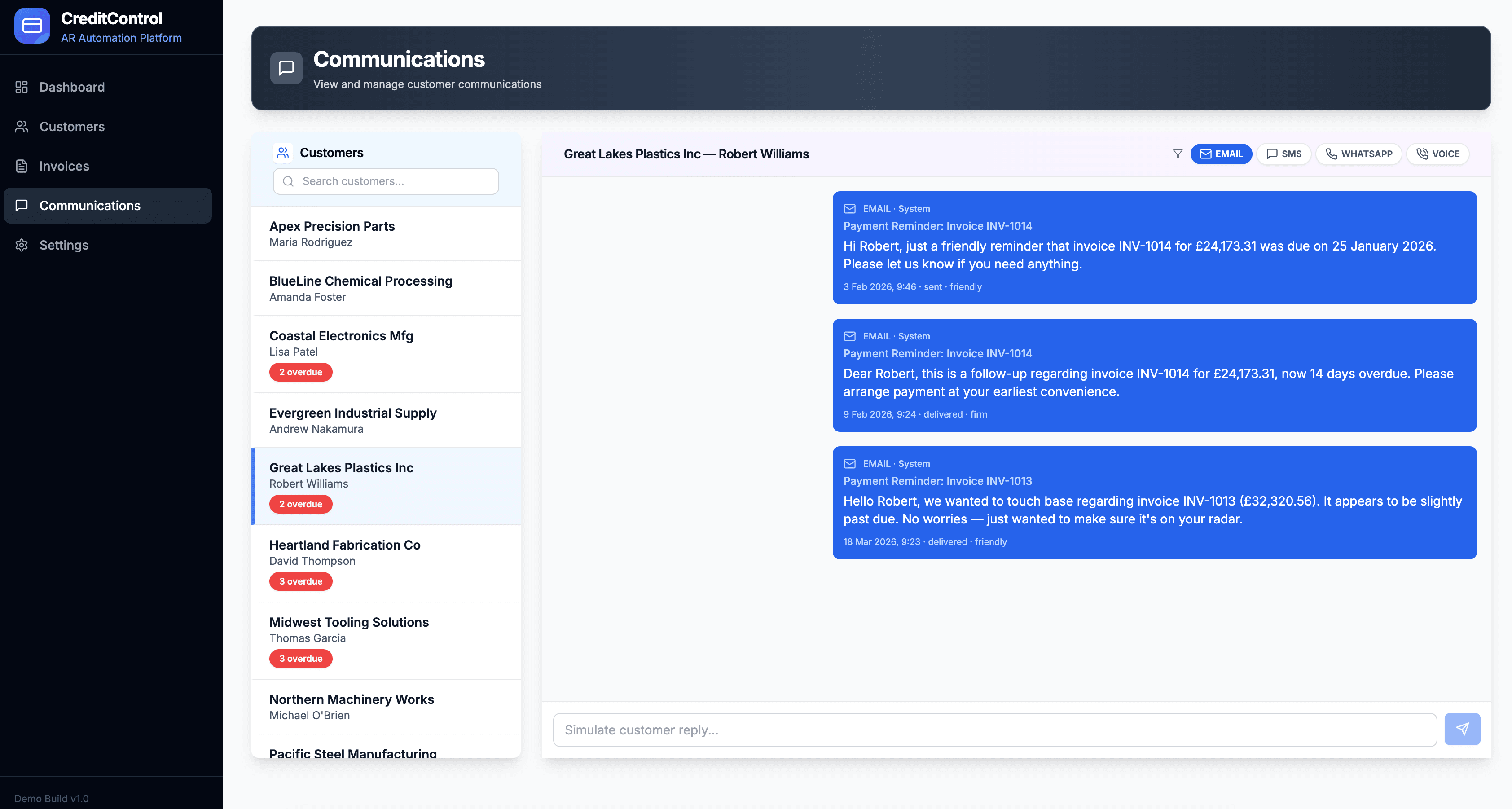 AR Recovery Communications - AI-powered multi-channel customer communication threads